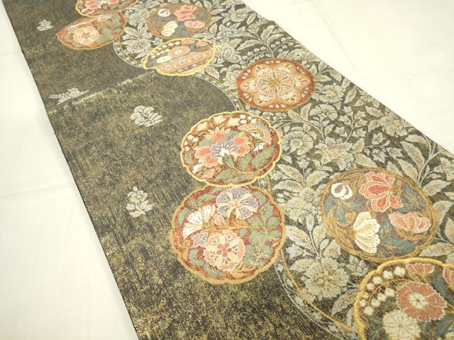 平和屋着物▼六通柄袋帯 更紗花蝶文 金糸 正絹 逸品 DABC3998az