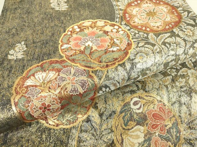 平和屋着物▼六通柄袋帯 更紗花蝶文 金糸 正絹 逸品 DABC3998az