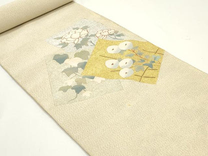 平和屋着物●爪掻き本綴れ　名古屋帯　帯反物　色紙重ね草花文　金銀糸　逸品　未使用　DABC4121zy