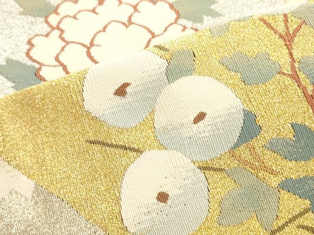 平和屋着物●爪掻き本綴れ　名古屋帯　帯反物　色紙重ね草花文　金銀糸　逸品　未使用　DABC4121zy