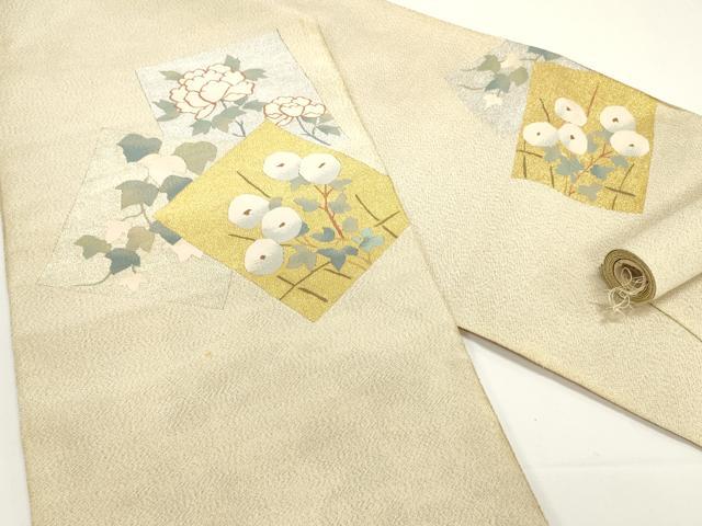平和屋着物●爪掻き本綴れ　名古屋帯　帯反物　色紙重ね草花文　金銀糸　逸品　未使用　DABC4121zy