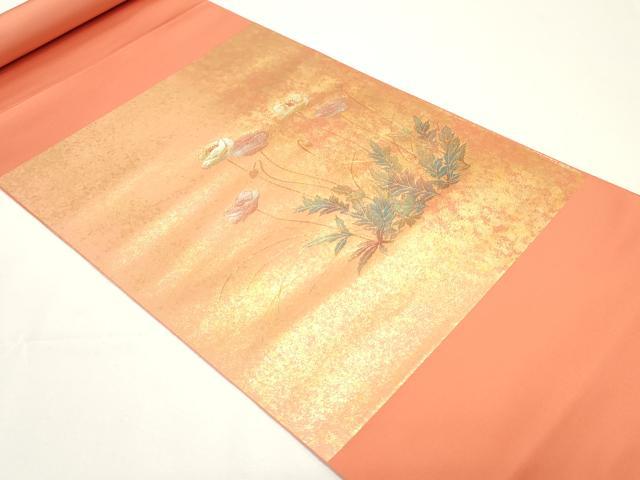 平和屋着物▼中国三大刺繍 相良刺繍 西陣 名古屋帯 帯反物 枝花文 金彩 証紙付き 逸品 未使用 DABC4240zy