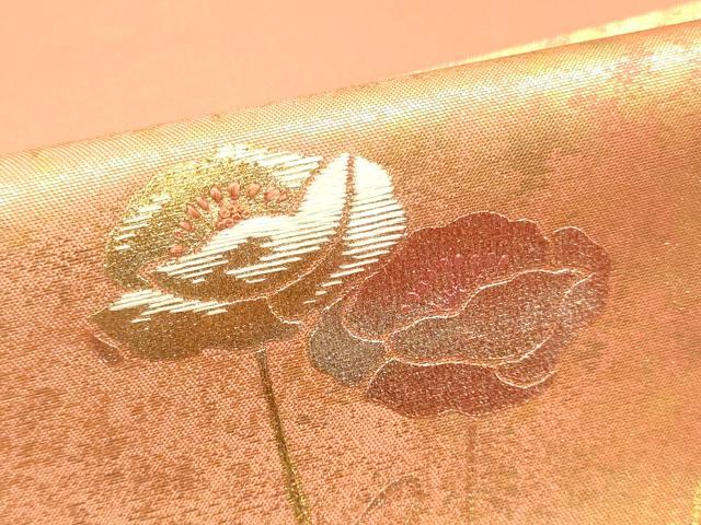 平和屋着物▼中国三大刺繍 相良刺繍 西陣 名古屋帯 帯反物 枝花文 金彩 証紙付き 逸品 未使用 DABC4240zy