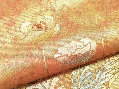 平和屋着物▼中国三大刺繍 相良刺繍 西陣 名古屋帯 帯反物 枝花文 金彩 証紙付き 逸品 未使用 DABC4240zy