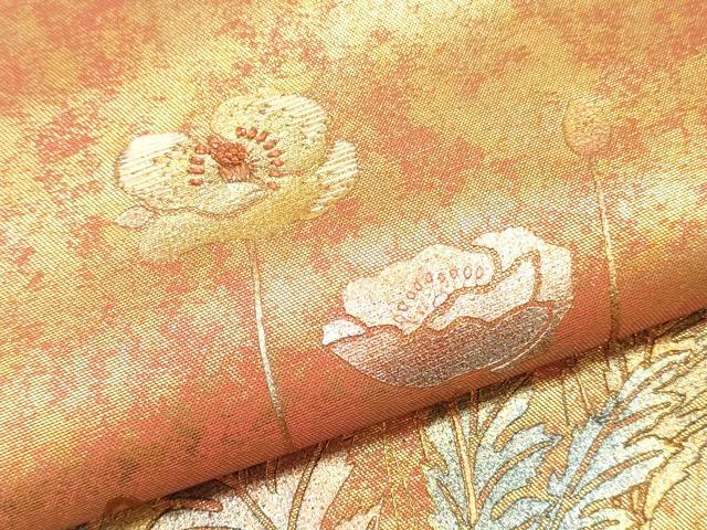 平和屋着物▼中国三大刺繍 相良刺繍 西陣 名古屋帯 帯反物 枝花文 金彩 証紙付き 逸品 未使用 DABC4240zy
