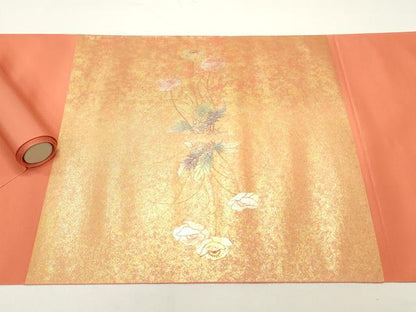 平和屋着物▼中国三大刺繍 相良刺繍 西陣 名古屋帯 帯反物 枝花文 金彩 証紙付き 逸品 未使用 DABC4240zy