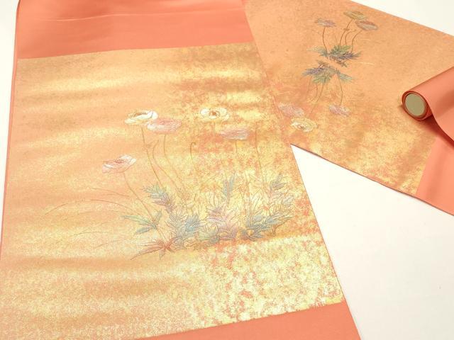 平和屋着物▼中国三大刺繍 相良刺繍 西陣 名古屋帯 帯反物 枝花文 金彩 証紙付き 逸品 未使用 DABC4240zy
