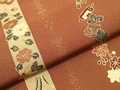 平和屋着物▼付下げ　解き反物　着尺　宝尽くし花文　金彩　八掛付き　逸品　DABC4394zy