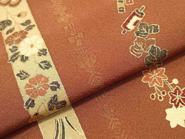 平和屋着物▼付下げ　解き反物　着尺　宝尽くし花文　金彩　八掛付き　逸品　DABC4394zy
