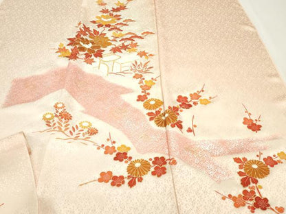 平和屋着物▼付下げ 反物 着尺 駒刺繍 草花文 暈し染め 金銀彩 逸品 未使用 DABC4464zy