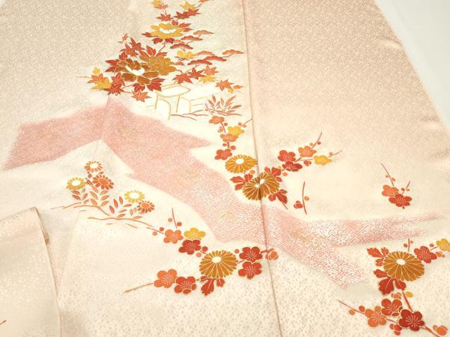 平和屋着物▼付下げ 反物 着尺 駒刺繍 草花文 暈し染め 金銀彩 逸品 未使用 DABC4464zy