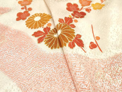 平和屋着物▼付下げ 反物 着尺 駒刺繍 草花文 暈し染め 金銀彩 逸品 未使用 DABC4464zy
