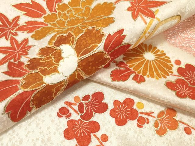 平和屋着物▼付下げ 反物 着尺 駒刺繍 草花文 暈し染め 金銀彩 逸品 未使用 DABC4464zy