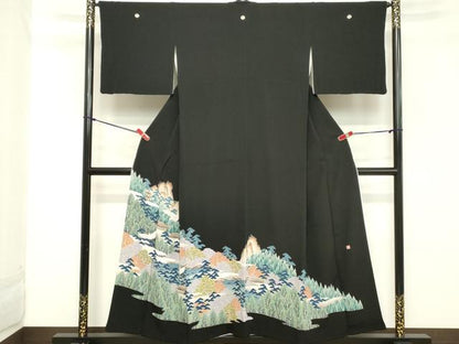 平和屋着物■豪華黒留袖　作家物　飛鶴風景文　暈し染め　正絹　逸品　DABC4521cd