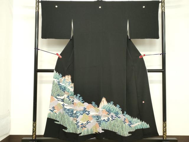 平和屋着物■豪華黒留袖　作家物　飛鶴風景文　暈し染め　正絹　逸品　DABC4521cd