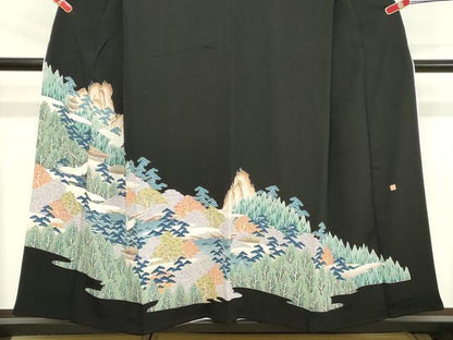 平和屋着物■豪華黒留袖　作家物　飛鶴風景文　暈し染め　正絹　逸品　DABC4521cd