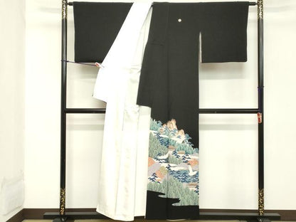 平和屋着物■豪華黒留袖　作家物　飛鶴風景文　暈し染め　正絹　逸品　DABC4521cd