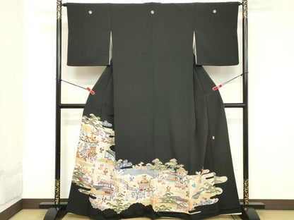 平和屋着物■豪華黒留袖　人物風景文　暈し染め　正絹　逸品　DABC4523cd