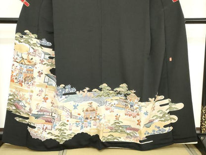 平和屋着物■豪華黒留袖　人物風景文　暈し染め　正絹　逸品　DABC4523cd