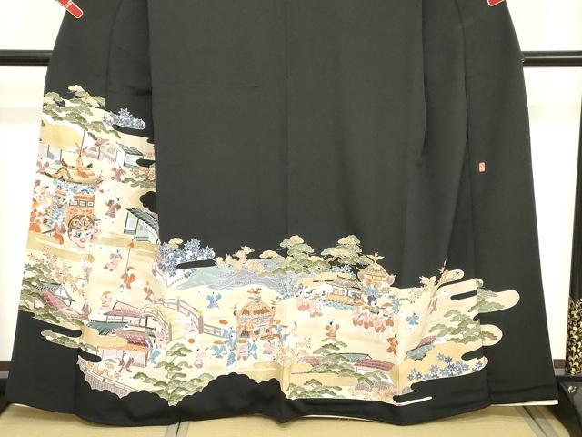 平和屋着物■豪華黒留袖　人物風景文　暈し染め　正絹　逸品　DABC4523cd