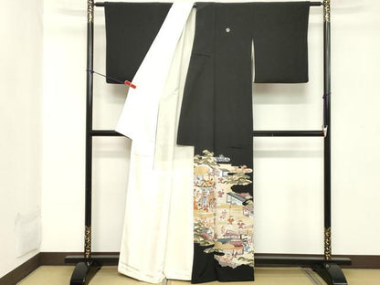 平和屋着物■豪華黒留袖　人物風景文　暈し染め　正絹　逸品　DABC4523cd