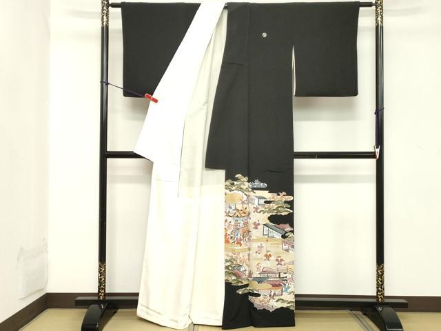 平和屋着物■豪華黒留袖　人物風景文　暈し染め　正絹　逸品　DABC4523cd