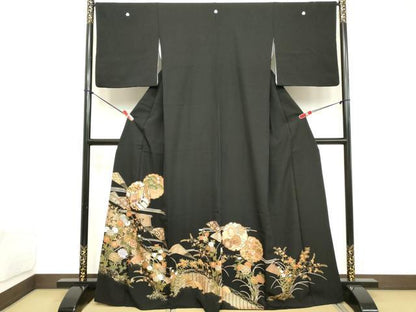 平和屋着物■豪華黒留袖　駒刺繍　雪輪花文　金彩　正絹　逸品　DABC4531cd
