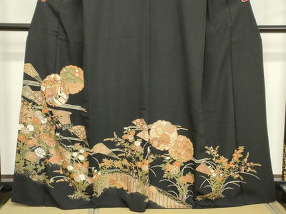 平和屋着物■豪華黒留袖　駒刺繍　雪輪花文　金彩　正絹　逸品　DABC4531cd