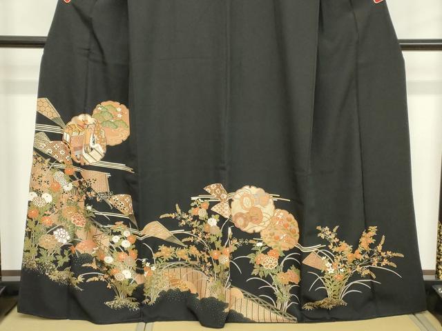 平和屋着物■豪華黒留袖　駒刺繍　雪輪花文　金彩　正絹　逸品　DABC4531cd