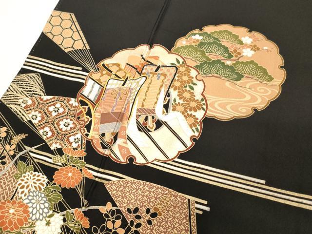 平和屋着物■豪華黒留袖　駒刺繍　雪輪花文　金彩　正絹　逸品　DABC4531cd