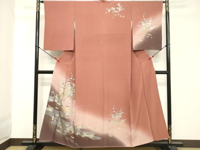平和屋着物■訪問着 エ霞花文 暈し染め 金銀彩 正絹 逸品 DABC4540cd