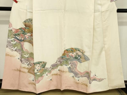 平和屋着物■訪問着 駒刺繍 地紙飛鶴文 暈し染め 金銀彩 正絹 逸品 DABC4543cd