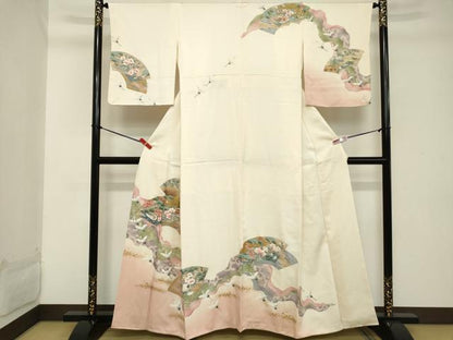 平和屋着物■訪問着 駒刺繍 地紙飛鶴文 暈し染め 金銀彩 正絹 逸品 DABC4543cd