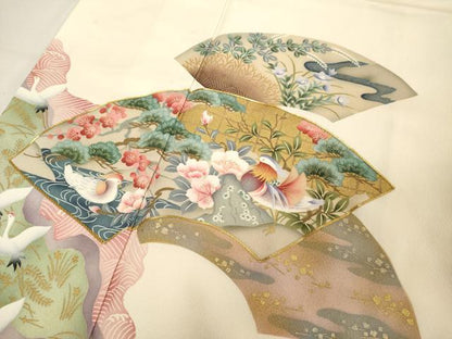 平和屋着物■訪問着 駒刺繍 地紙飛鶴文 暈し染め 金銀彩 正絹 逸品 DABC4543cd