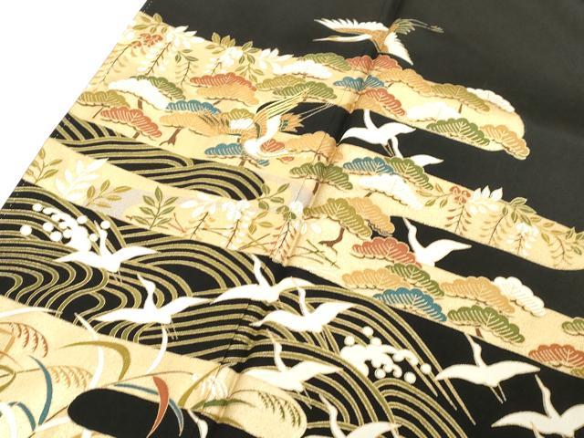平和屋着物■豪華黒留袖　駒刺繍　流水飛鳥文　金彩　正絹　逸品　DABC4545cd