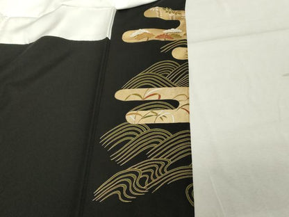 平和屋着物■豪華黒留袖　駒刺繍　流水飛鳥文　金彩　正絹　逸品　DABC4545cd