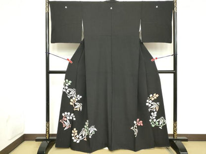 平和屋着物■豪華黒留袖　枝葉文　正絹　逸品　DABC4546cd