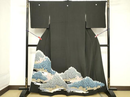 平和屋着物■豪華黒留袖　風景文　正絹　逸品　DABC4571cd