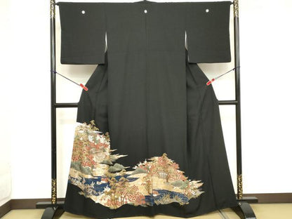 平和屋着物■豪華黒留袖　風景花鳥文　金銀彩　正絹　逸品　DABC4575cd