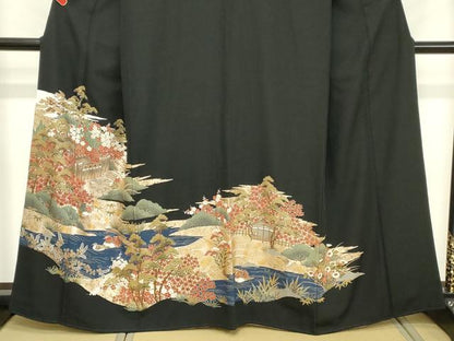 平和屋着物■豪華黒留袖　風景花鳥文　金銀彩　正絹　逸品　DABC4575cd