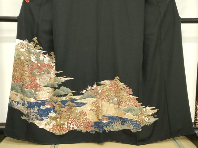 平和屋着物■豪華黒留袖　風景花鳥文　金銀彩　正絹　逸品　DABC4575cd