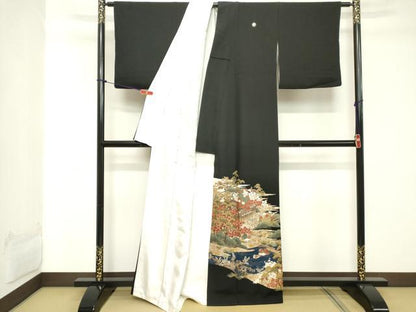 平和屋着物■豪華黒留袖　風景花鳥文　金銀彩　正絹　逸品　DABC4575cd