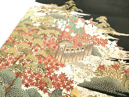平和屋着物■豪華黒留袖　風景花鳥文　金銀彩　正絹　逸品　DABC4575cd