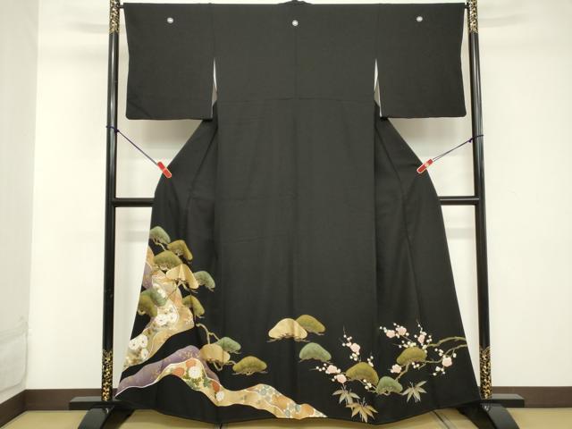 平和屋着物■豪華黒留袖　駒刺繍　枝松文　金彩　正絹　逸品　DABC4577cd