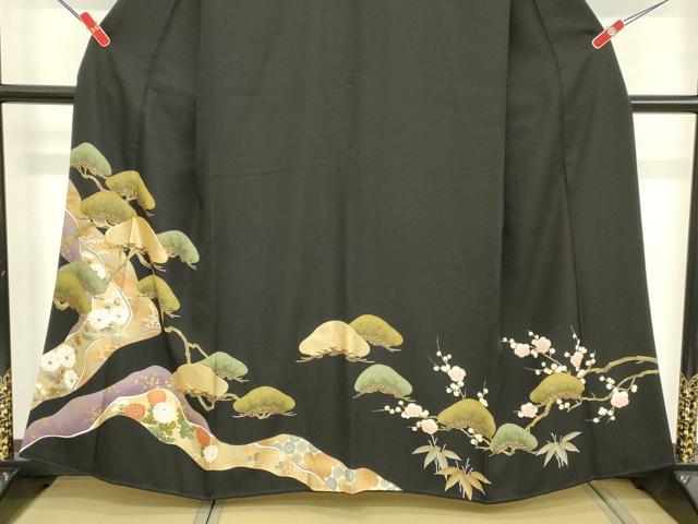 平和屋着物■豪華黒留袖　駒刺繍　枝松文　金彩　正絹　逸品　DABC4577cd