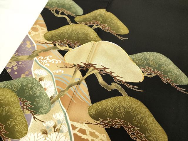 平和屋着物■豪華黒留袖　駒刺繍　枝松文　金彩　正絹　逸品　DABC4577cd
