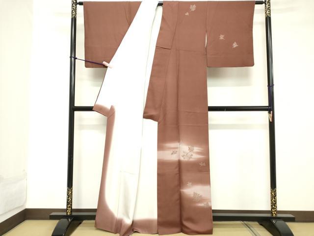平和屋着物■訪問着 刺繍 草葉文 暈し染め 反端付き 正絹 逸品 DABC4598cd