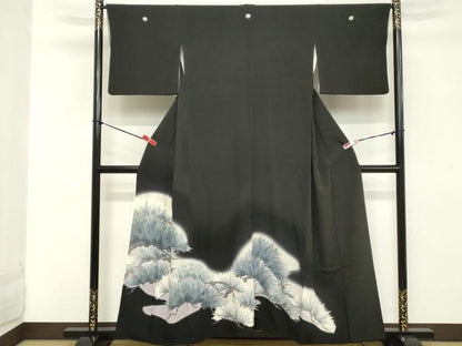 平和屋着物■豪華黒留袖　松文　暈し染め　銀彩　正絹　逸品　DABC4599cd