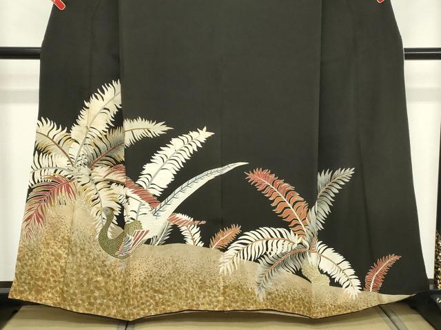 平和屋着物■豪華黒留袖　刺繍　雉　草花文　金銀彩　正絹　逸品　DABC4600cd