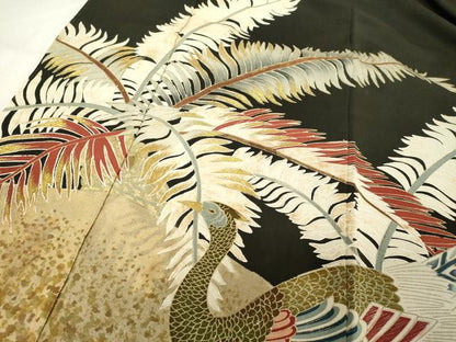 平和屋着物■豪華黒留袖　刺繍　雉　草花文　金銀彩　正絹　逸品　DABC4600cd